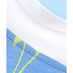 Babyhug 100% Cotton Knit Dungaree & Half Sleeves T-Shirt Set With Text & Tropical Print - Blue & White
