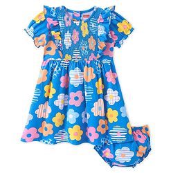 Babyhug 100% Cotton Single Jersey Knit Half Sleeves Frock With Bloomer Floral Print - Blue