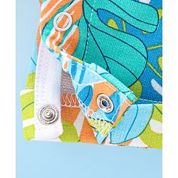 Babyhug 100% Cotton Knit Dungaree & Half Sleeves T-Shirt Set With Text & Tropical Print - Blue & Green