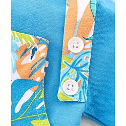Babyhug 100% Cotton Knit Dungaree & Half Sleeves T-Shirt Set With Text & Tropical Print - Blue & Green