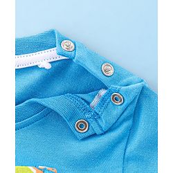 Babyhug 100% Cotton Knit Dungaree & Half Sleeves T-Shirt Set With Text & Tropical Print - Blue & Green