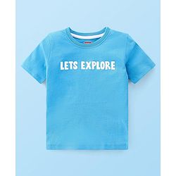 Babyhug 100% Cotton Knit Dungaree & Half Sleeves T-Shirt Set With Text & Tropical Print - Blue & Green