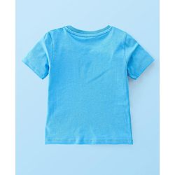 Babyhug 100% Cotton Knit Dungaree & Half Sleeves T-Shirt Set With Text & Tropical Print - Blue & Green