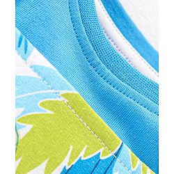 Babyhug 100% Cotton Knit Dungaree & Half Sleeves T-Shirt Set With Text & Tropical Print - Blue & Green