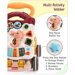 Babyhug Premium Seahorse Push Walker for Kids- Blue| Activity Walker with Music & Light for Toddlers| Fun Musical Table| Sit to Stand Multi Activity Walker| Interactive Learning Toy for 9 Months to 3 Years Kids| BIS Certified