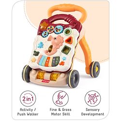 Babyhug Premium Seahorse Push Walker for Kids- Blue| Activity Walker with Music & Light for Toddlers| Fun Musical Table| Sit to Stand Multi Activity Walker| Interactive Learning Toy for 9 Months to 3 Years Kids| BIS Certified
