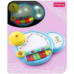 Babyhug Premium 2 in 1 Jazz Drum Piano for Kids- Blue| Fun Musical Toy with Light for Kids| Sound Toy with 8 Multicolored Piano Keys| Pre-school Musical Instrument Learning for 12 Months+ Kids| BIS Certified