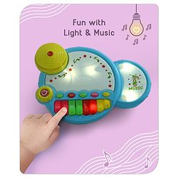 Babyhug Premium 2 in 1 Jazz Drum Piano for Kids- Blue| Fun Musical Toy with Light for Kids| Sound Toy with 8 Multicolored Piano Keys| Pre-school Musical Instrument Learning for 12 Months+ Kids| BIS Certified