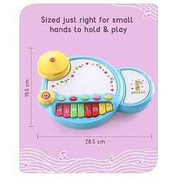 Babyhug Premium 2 in 1 Jazz Drum Piano for Kids- Blue| Fun Musical Toy with Light for Kids| Sound Toy with 8 Multicolored Piano Keys| Pre-school Musical Instrument Learning for 12 Months+ Kids| BIS Certified