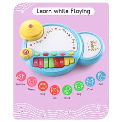 Babyhug Premium 2 in 1 Jazz Drum Piano for Kids- Blue| Fun Musical Toy with Light for Kids| Sound Toy with 8 Multicolored Piano Keys| Pre-school Musical Instrument Learning for 12 Months+ Kids| BIS Certified