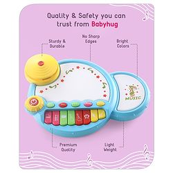 Babyhug Premium 2 in 1 Jazz Drum Piano for Kids- Blue| Fun Musical Toy with Light for Kids| Sound Toy with 8 Multicolored Piano Keys| Pre-school Musical Instrument Learning for 12 Months+ Kids| BIS Certified