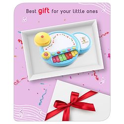 Babyhug Premium 2 in 1 Jazz Drum Piano for Kids- Blue| Fun Musical Toy with Light for Kids| Sound Toy with 8 Multicolored Piano Keys| Pre-school Musical Instrument Learning for 12 Months+ Kids| BIS Certified