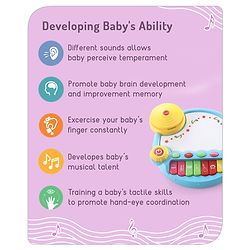 Babyhug Premium 2 in 1 Jazz Drum Piano for Kids- Blue| Fun Musical Toy with Light for Kids| Sound Toy with 8 Multicolored Piano Keys| Pre-school Musical Instrument Learning for 12 Months+ Kids| BIS Certified