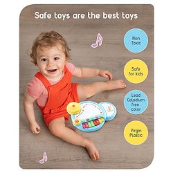 Babyhug Premium 2 in 1 Jazz Drum Piano for Kids- Blue| Fun Musical Toy with Light for Kids| Sound Toy with 8 Multicolored Piano Keys| Pre-school Musical Instrument Learning for 12 Months+ Kids| BIS Certified