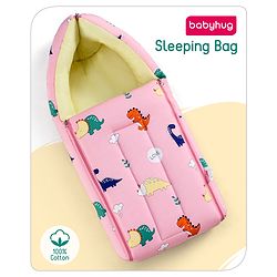 Babyhug Cotton Sleeping Bag Dino Print- Light Pink