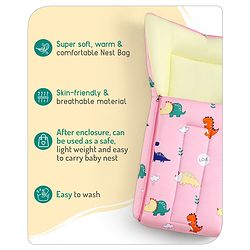Babyhug Cotton Sleeping Bag Dino Print- Light Pink