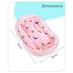 Babyhug Cotton Bedding Set with Mosquito Net Dino Print- Light Pink