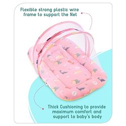 Babyhug Cotton Bedding Set with Mosquito Net Dino Print- Light Pink
