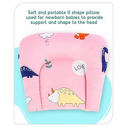 Babyhug Cotton Bedding Set with Mosquito Net Dino Print- Light Pink