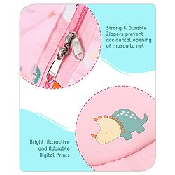 Babyhug Cotton Bedding Set with Mosquito Net Dino Print- Light Pink