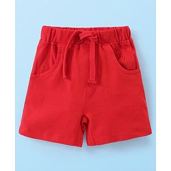 Babyhug 100% Cotton Knit Single Jersey Raglan Sleeves T-Shirt & Shorts With Construction Vehicles Embroidery - Red & White