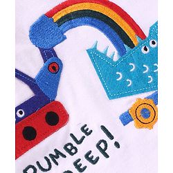 Babyhug 100% Cotton Knit Single Jersey Raglan Sleeves T-Shirt & Shorts With Construction Vehicles Embroidery - Red & White