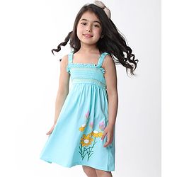 Babyhug Single Jersey Knit Sleeveless Frock Floral Print - Blue