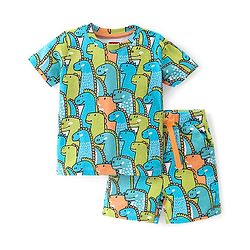 Babyhug 100% Cotton Knit Half Sleeves T-Shirt & Shorts Set Dino Print - Multicolor