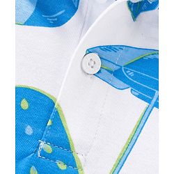 Babyhug Cotton Knit Half Sleeves Polo T-Shirt Beach Theme Blue AOP Print - White