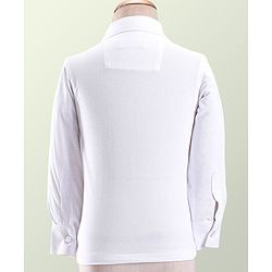 Babyhug Party Wear Full Sleeves Textured Stretch 3 Pieces Party Suit - White & Blue