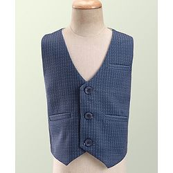 Babyhug Party Wear Full Sleeves Textured Stretch 3 Pieces Party Suit - White & Blue