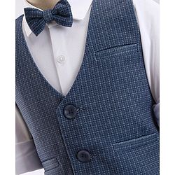Babyhug Party Wear Full Sleeves Textured Stretch 3 Pieces Party Suit - White & Blue