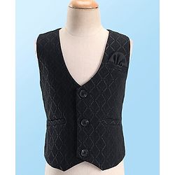 Babyhug Full Sleeves Textured  Waist Coat Set with Bow Solid Colour  - Black & White