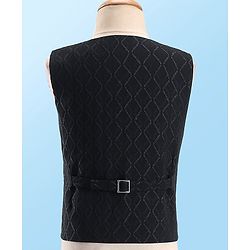 Babyhug Full Sleeves Textured  Waist Coat Set with Bow Solid Colour  - Black & White