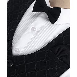 Babyhug Full Sleeves Textured  Waist Coat Set with Bow Solid Colour  - Black & White