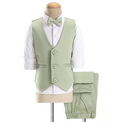 Babyhug Knit Full Sleeves Textured Party Suit With Waist Coat & Bow - Mint Green