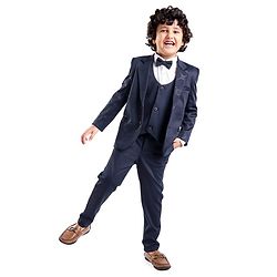 Babyhug Full Sleeves Party Suit with Waistcoat & Bow - Navy Blue