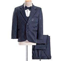 Babyhug Full Sleeves Party Suit with Waistcoat & Bow - Navy Blue