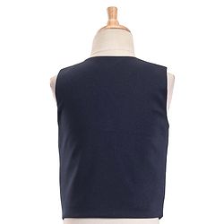 Babyhug Full Sleeves Party Suit with Waistcoat & Bow - Navy Blue