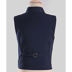 Babyhug Woven Party Suit Solid Colour Waistcoat Set With Full Sleeves Printed Shirt- Navy Blue