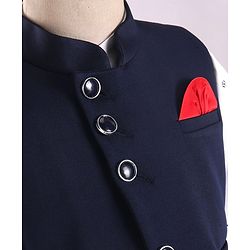 Babyhug Woven Party Suit Solid Colour Waistcoat Set With Full Sleeves Printed Shirt- Navy Blue