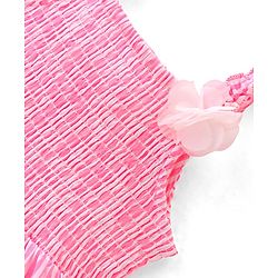 Babyhug Seer Sucker Woven Sleeveless Striped Frock with Floral Corsage - pink