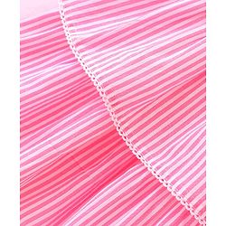 Babyhug Seer Sucker Woven Sleeveless Striped Frock with Floral Corsage - pink