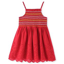Babyhug Schifilli Sleeveless Knee Length Frock with Embroidery - Red