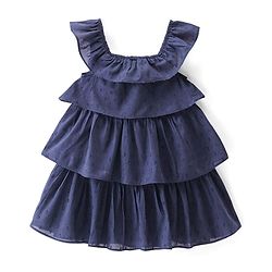 Babyhug 100% Cotton Woven Sleeveless Solid Colour Frock with Floral Applique - Navy Blue
