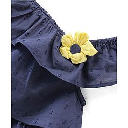 Babyhug 100% Cotton Woven Sleeveless Solid Colour Frock with Floral Applique - Navy Blue