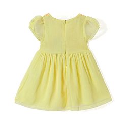 Babyhug Georgette Woven Puffed Sleeves Frock with Floral Embroidery - Yellow