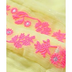 Babyhug Georgette Woven Puffed Sleeves Frock with Floral Embroidery - Yellow