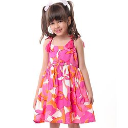 Babyhug Rayon Woven Sleeveless Floral Printed Frock -Pink