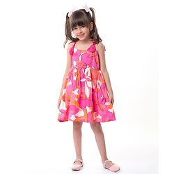 Babyhug Rayon Woven Sleeveless Floral Printed Frock -Pink